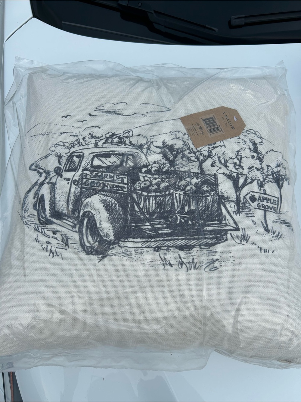 Cream Farm Truck Print Decorative Throw Pillow - Home Bedding 18x 18 inches.